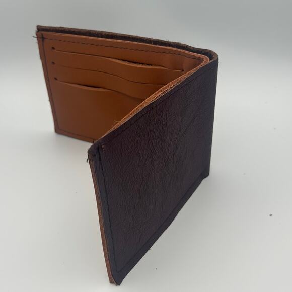 Minimalist Handmade Oaxaca Leather Wallet Burgundy Wine Bifold - Picture 7 of 13